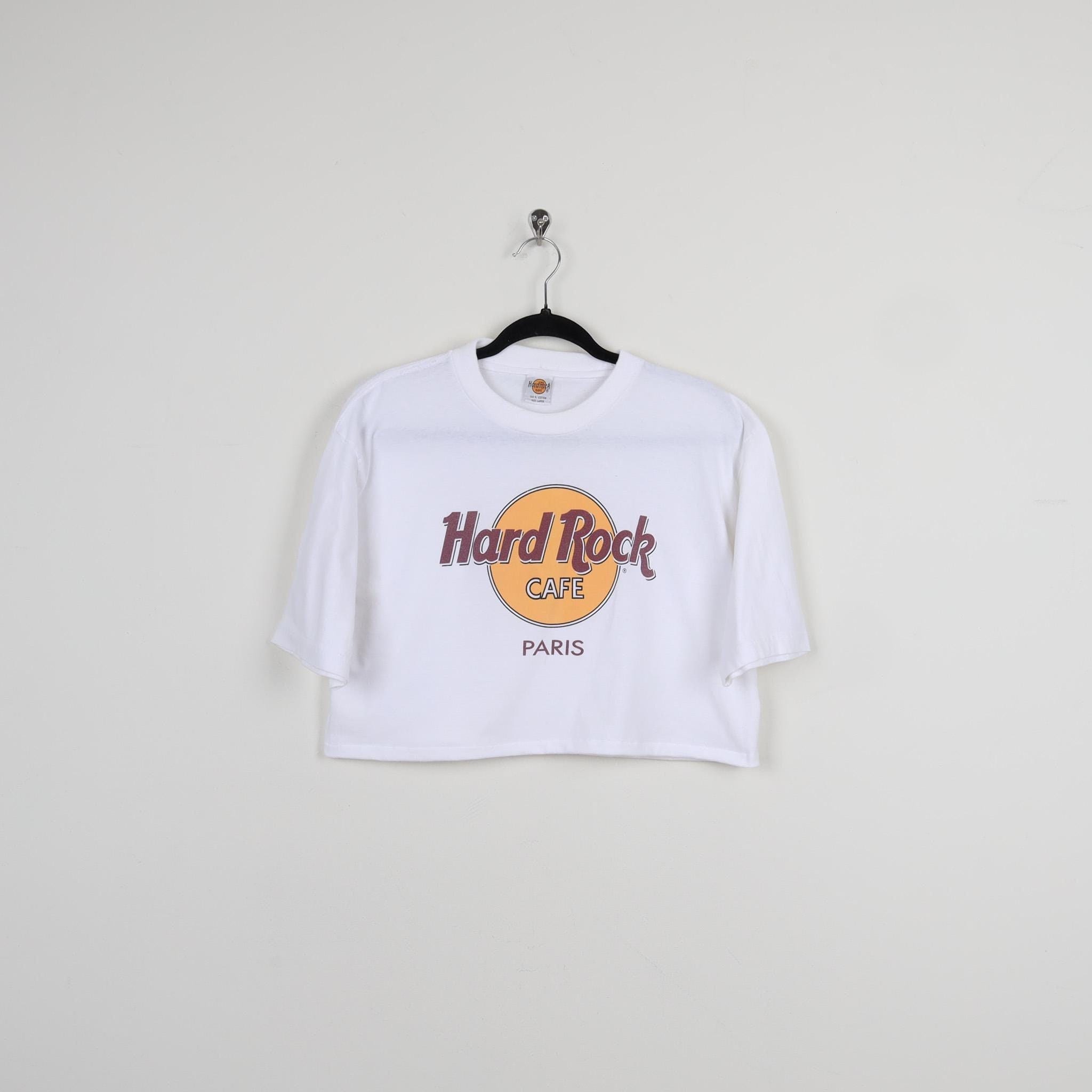 Hard Rock CAFE PARIS Tシャツ ホワイト Vintage 90s Hard Rock Cafe Paris White Graphic Print Crop Top T