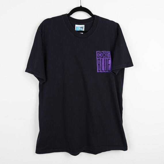 Vintage 90s Ocean Blue Black Graphic Print T-shirt Surf