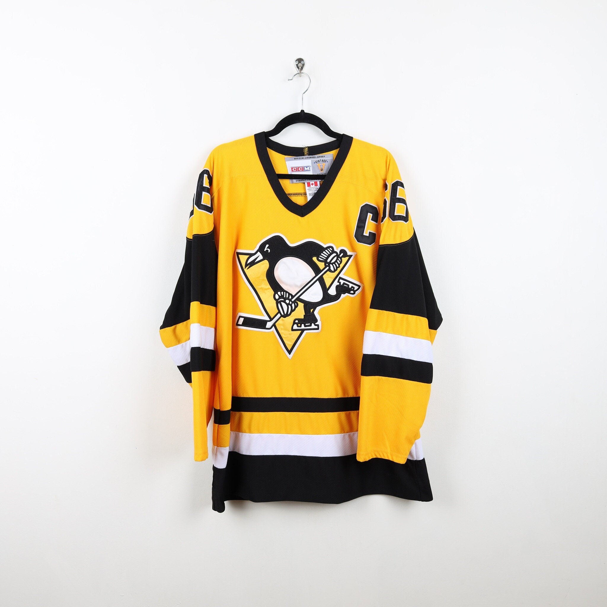 Pittsburgh Penguins #66 Mario Lemieux Yellow Throwback CCM Jersey