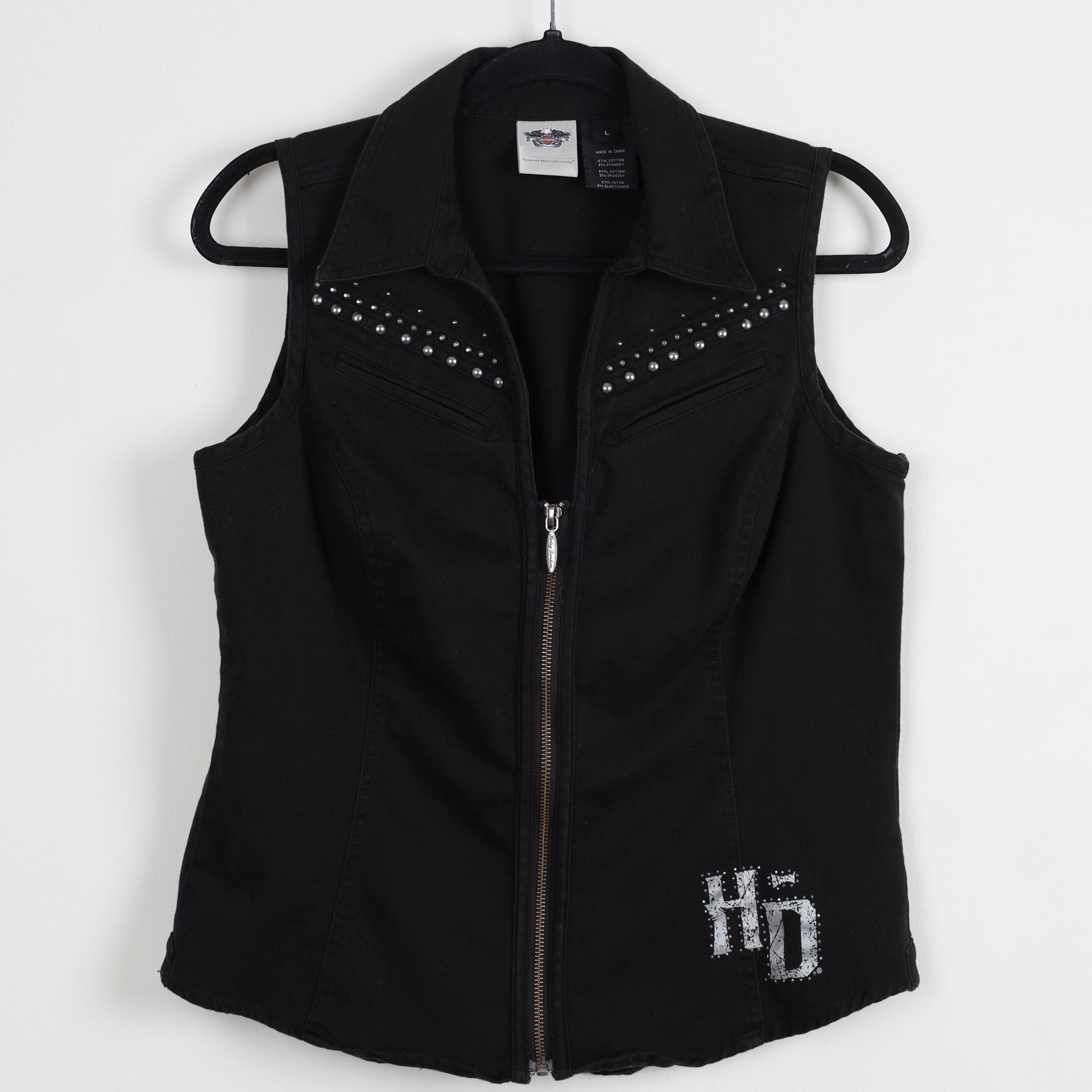 Vintage Y2K Harley Davidson Motorcycles Bejeweled Graphic Vest 