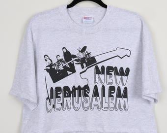 Vintage 90s New Jerusalem Gray Graphic Print Crop Top T-shirt Reworked Single Stitch Music Band Cropped Tee Size Large