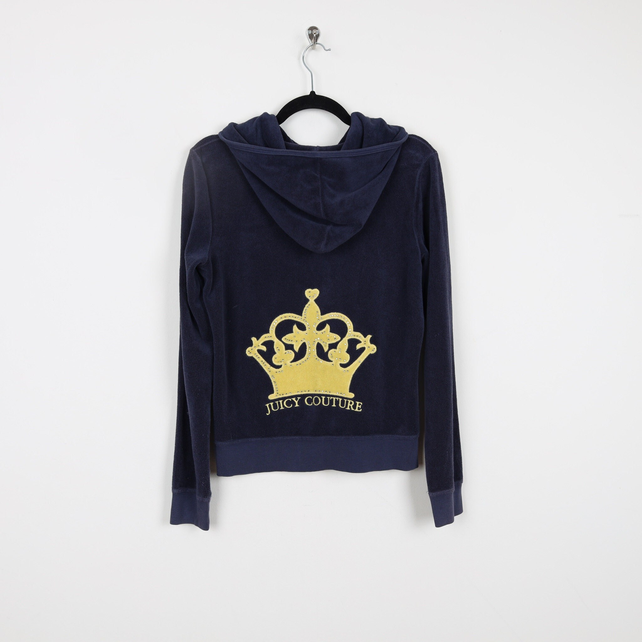 Vintage Y2K Juicy Couture Rhinestone Bedazzled Embroidered Crown Cropped Hoody Jewels Studded Velvet Blue Grunge Crop Top Hoodie Size XL Etsy