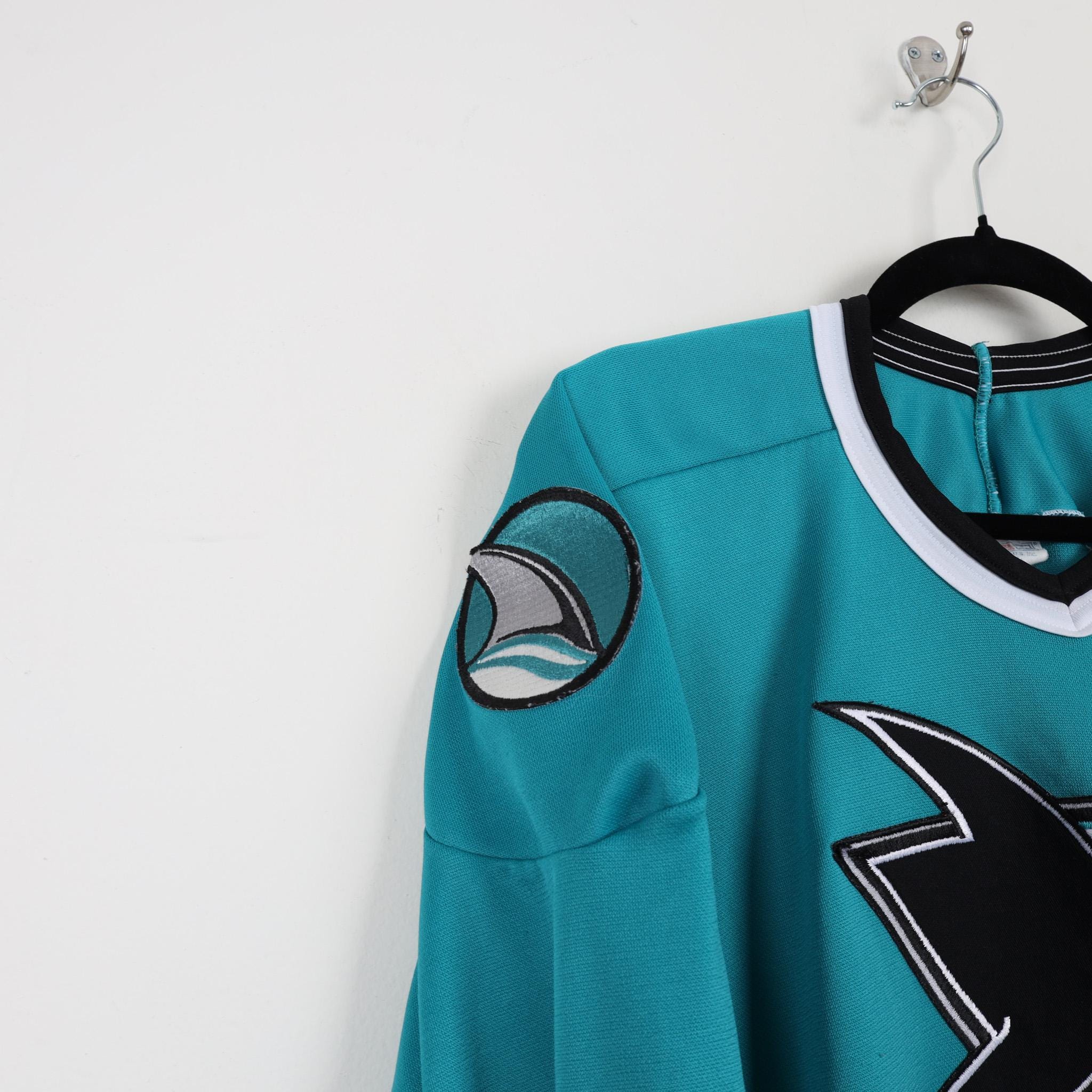Vintage 90s CCM San Jose Sharks Embroidered NHL Jersey Blue Hockey 