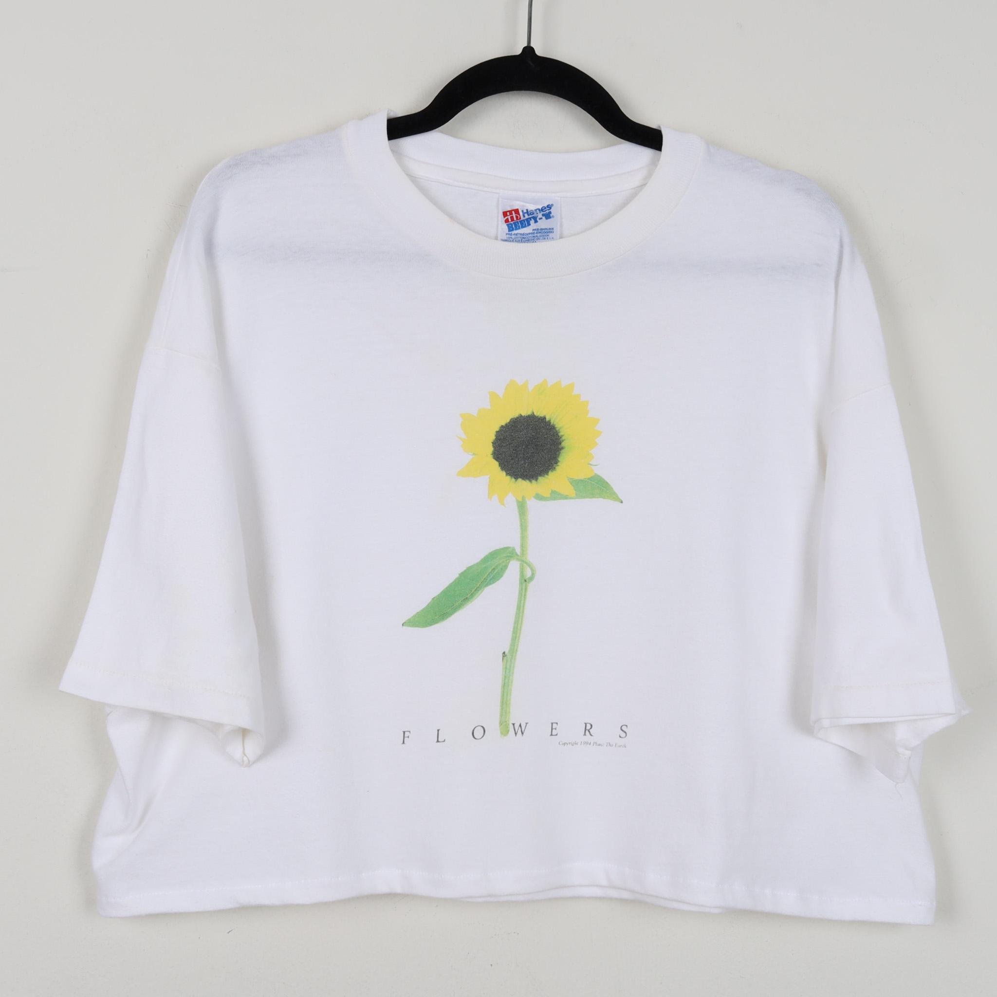 90s Flowers t shirt かすみ草　カスミソウUSA製 Vintage 90s Sunflower 1994 Plant the Earth Flowers White Graphic
