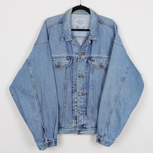 Vintage 90s Original Jordache Jeans Wear Faded Blue Denim Jean Jacket Trucker Truck Driver Western Cowboy Button Down Jean Jacket Size XL