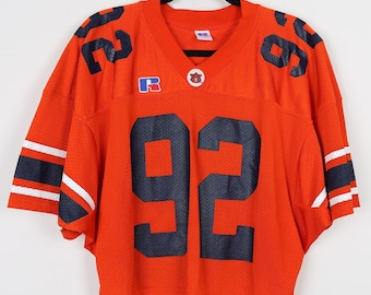 Vintage 90s AU Auburn University Russell Athletic #92 Orange Graphic Cropped Mesh Jersey Athletic Sports Reworked Crop Top Jersey Size 2X