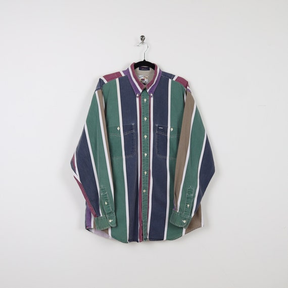 Vintage 90s Multicolor Vertical Striped Long Slee… - image 1