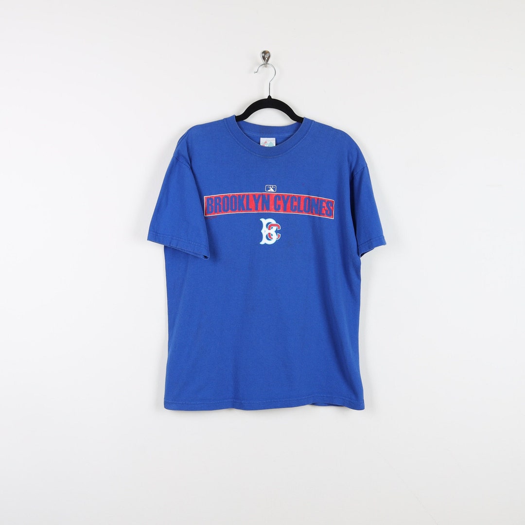 Vintage Y2K Majestic 2001 Brooklyn Cyclones Blue Graphic Print Tee New