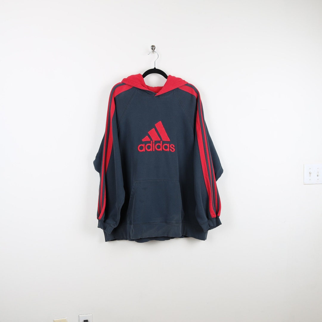Vintage 90'S Adidas nylon hoodie, size L, men's Nylon navy blue type Vintage Second Hand