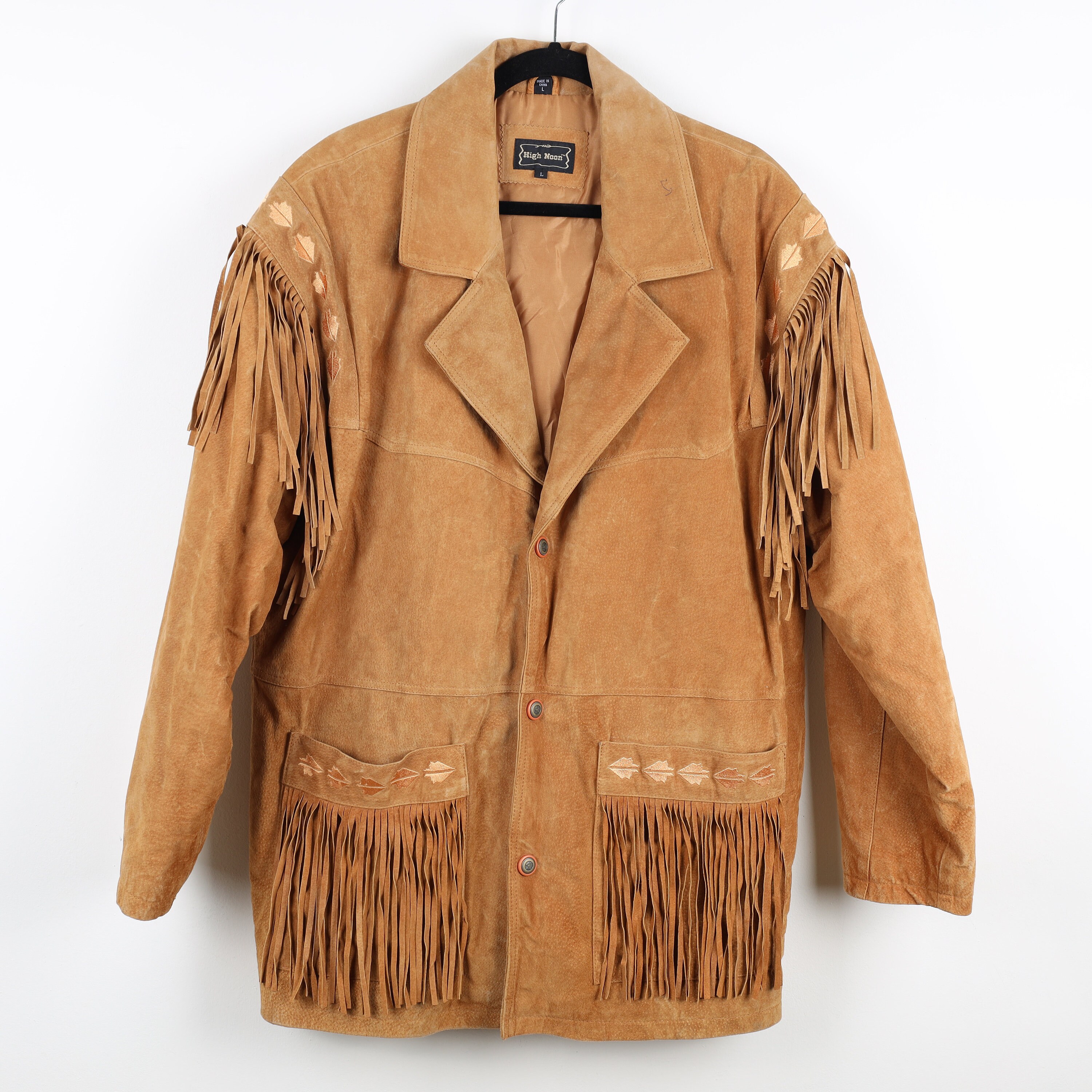 Vintage 90s Tan Brown Men's Fringe Leather High Noon Jacket