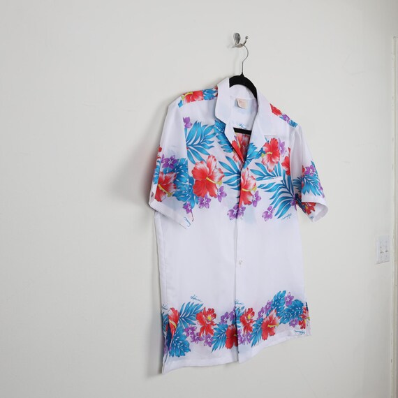 Vintage 70s Floral Miami Vice Print Pattern Short Sleeve Shirt