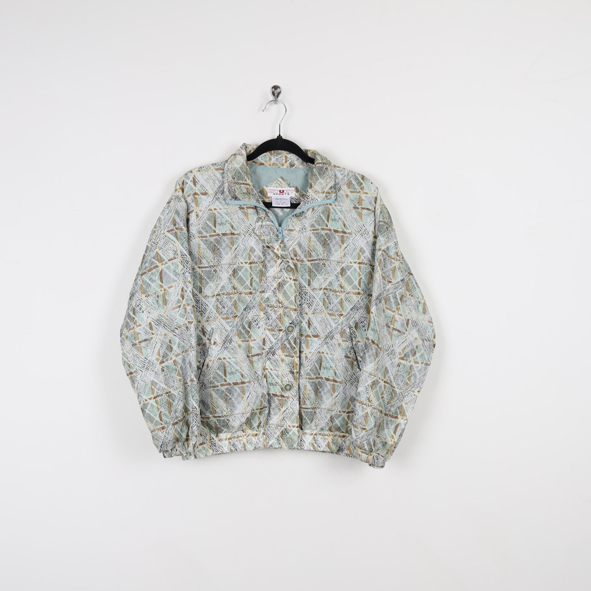 Vintage 90s 100% Silk Abstract Plaid Check Pattern Windbreaker