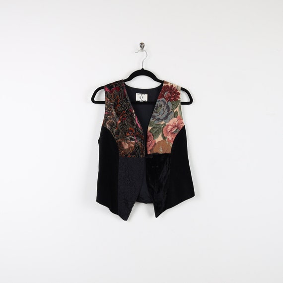 Vintage 90s Black Abstract Floral Print Pattern V… - image 1