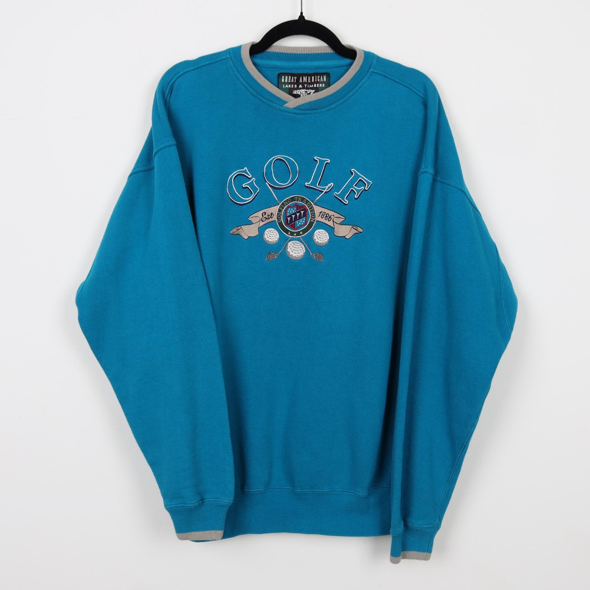 Vintage 90s Golf Golfing Tradition Est 1886 Embroidered Blue Crew
