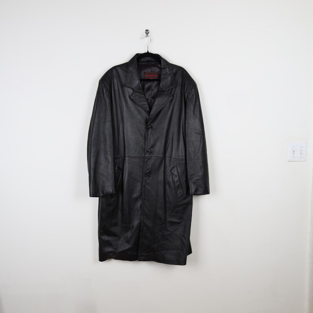 Vintage 90s Black Button Down Leather Jacket XXL