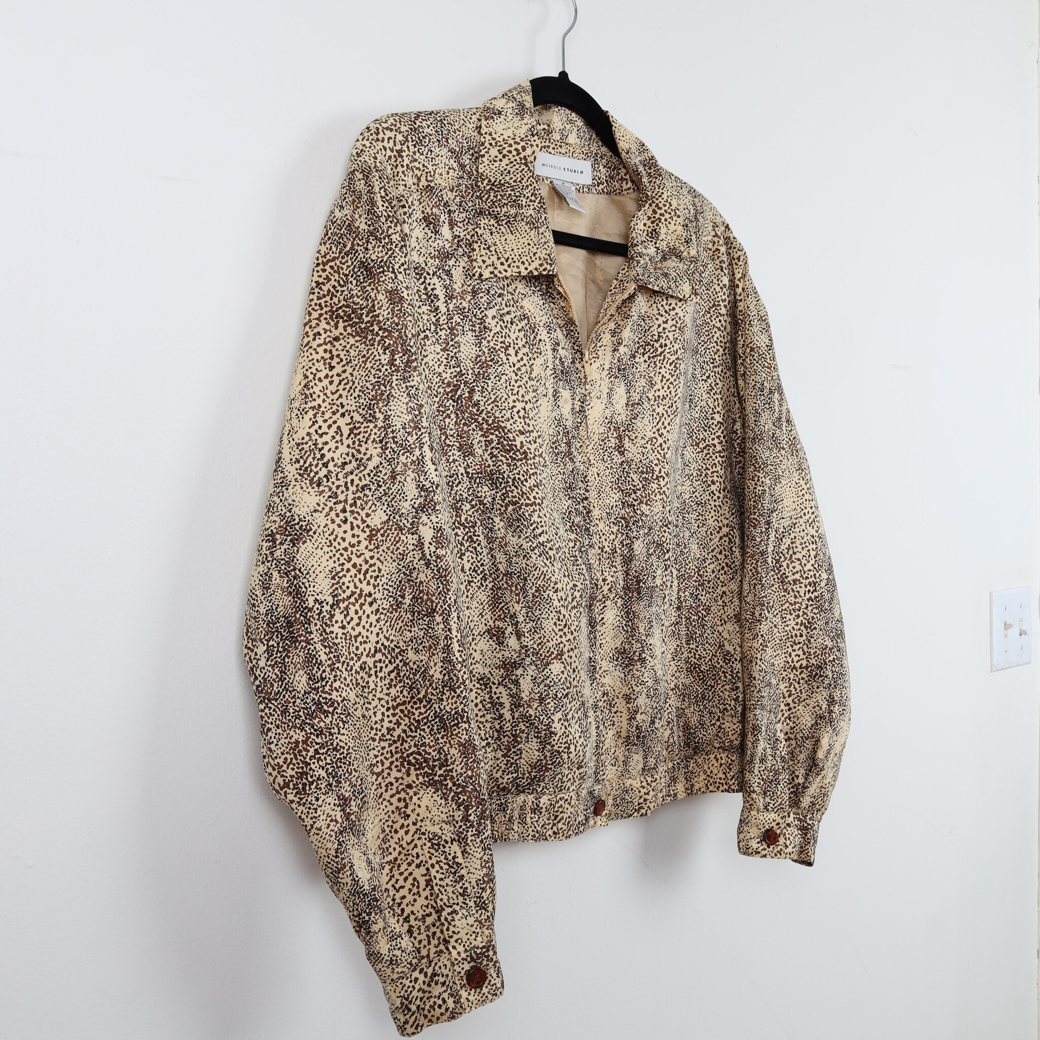 Vintage 90s 100% Silk Leopard Cheetah Animal Print Pattern