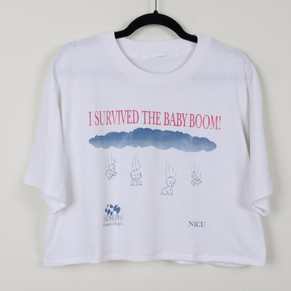 Vintage 90s I Survived The Baby Boom St Josephs Women's Hospital Nicu Babies Graphic Cropped Tee Single Stitch Reworked Crop Top Size Large View 6