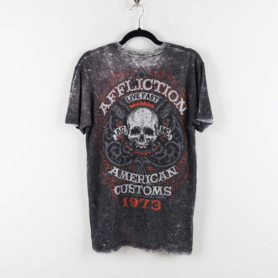 Vintage Y2K Black Bleach Dye Affliction Skull Live Fast ACMC