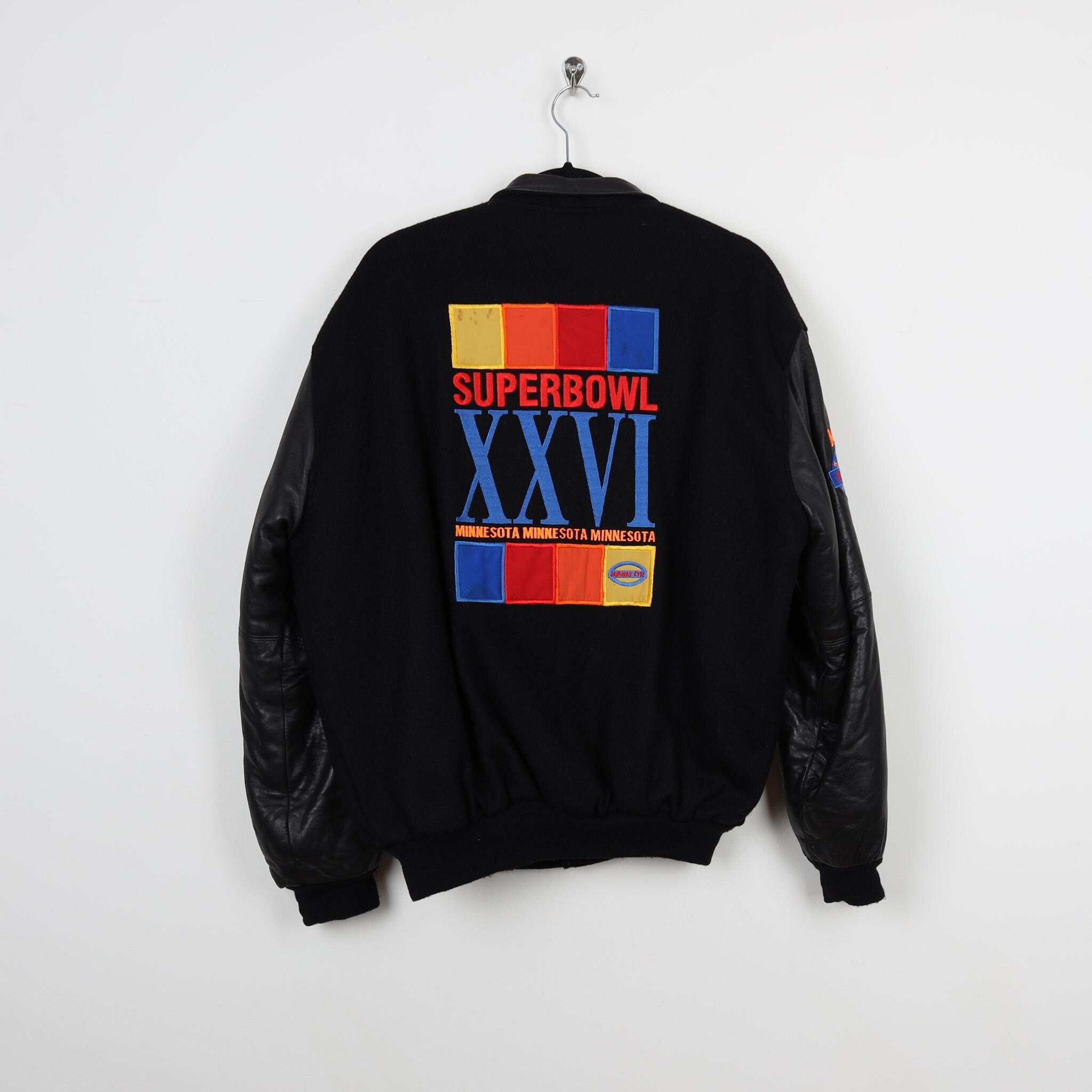 Vintage 90s Minnesota Super Bowl XXVI Embroidered Black Leather