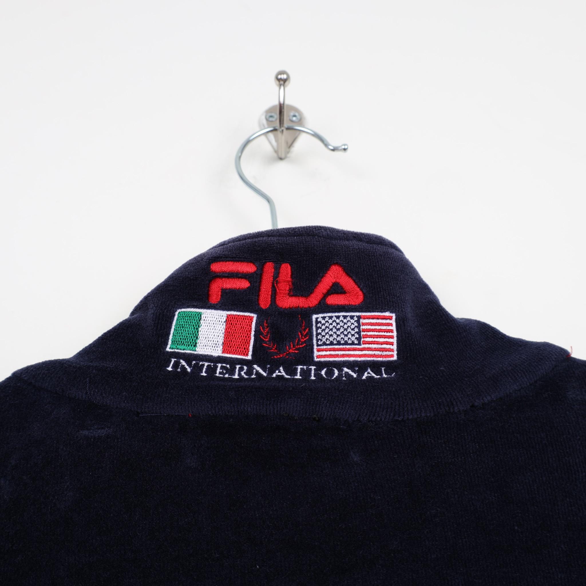 Vintage 90S FILA Embroidered Patch Navy Velvet Grunge Jacket