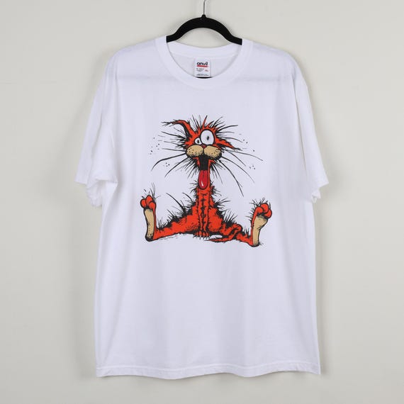Vintage 90s Bill The Cat Bloom County White Graphic Print Tee Burnt Animal T-shirt Size XL