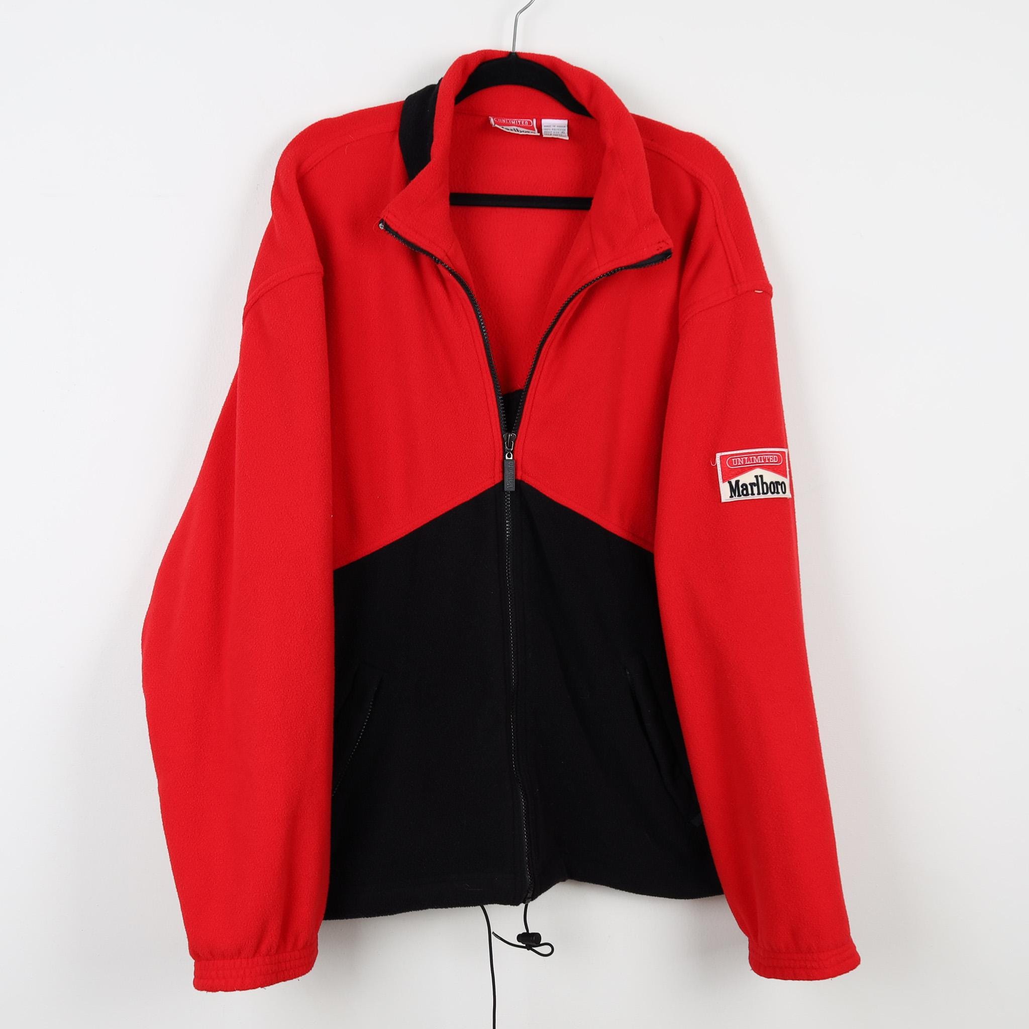 90s値下げ可marlboroジャケット希少 Vintage 90s Marlboro Unlimited Full Zip Red Black Fleece