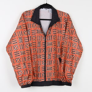 Vintage 90s Orange Avon Style Ladies Windbreaker Multicolor Abstract Print Pattern Zip Up Women's Track Jacket Size Small image 7