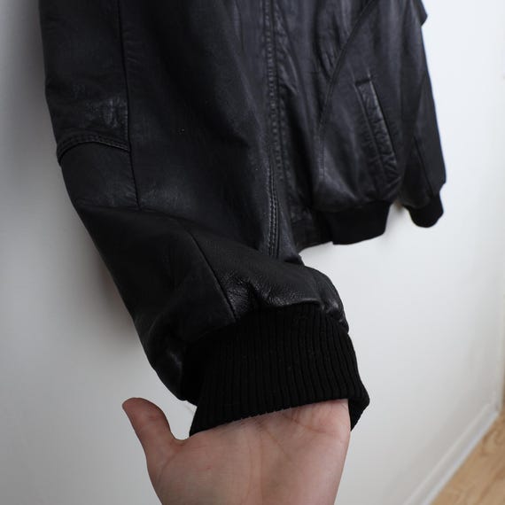Vintage 90s Black IOU Leather Collection Bomber Jacket Vintage 90s Black IOU Leather Collection Bomber Jacket