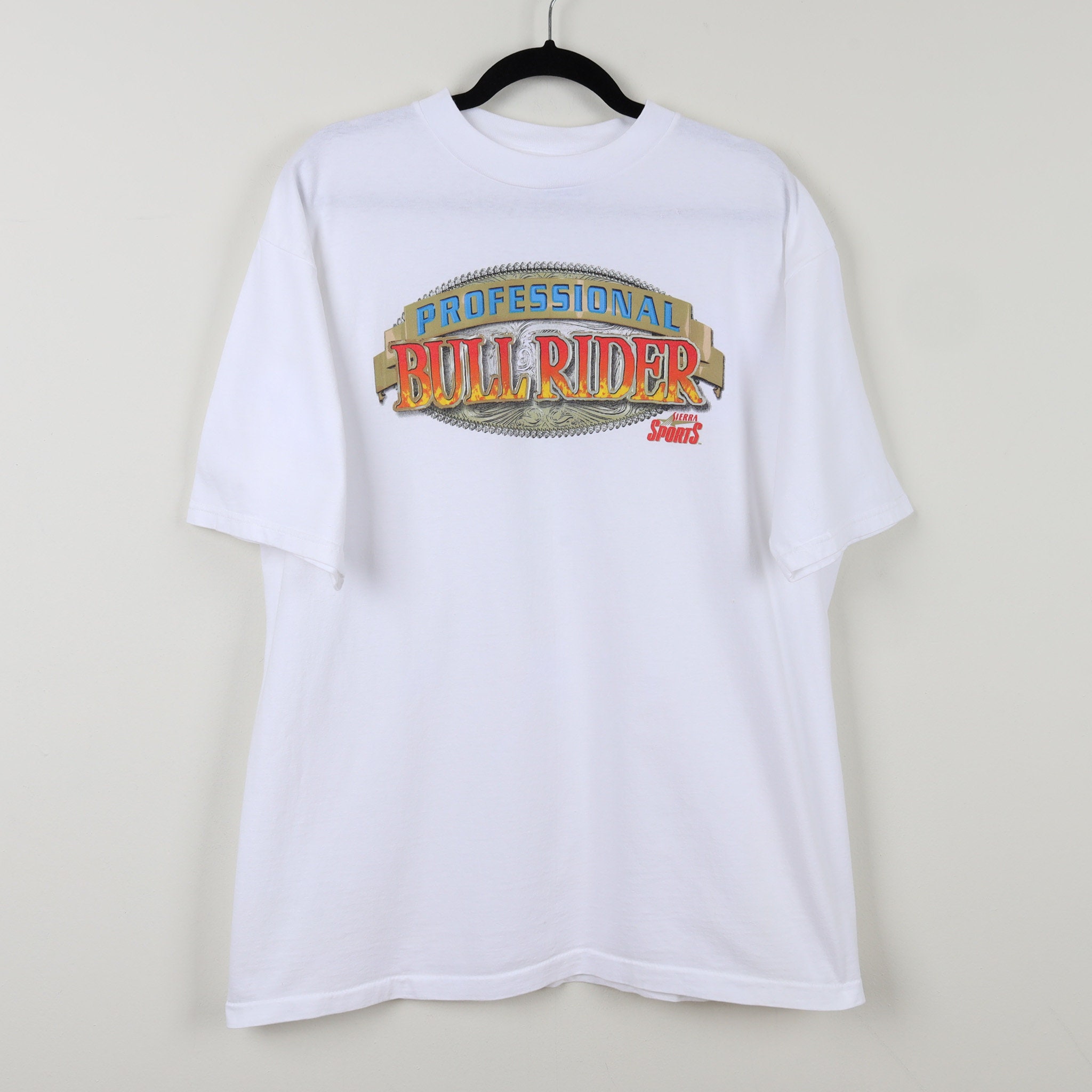 Vintage 90s Professional Bull Rider Sierra Sports White Graphic T 