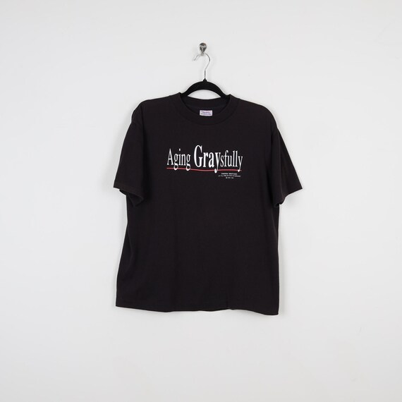 Vintage 90s Aging Graysfully Black Graphic Print Tee Shoebox
