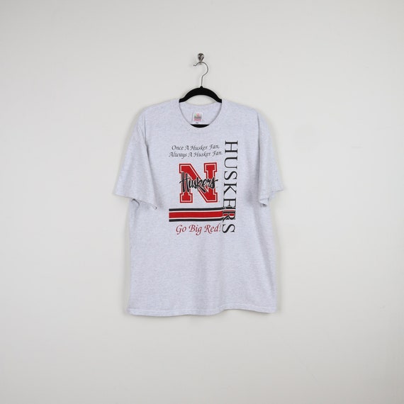 Vintage 90s Nebraska Huskers Go Big Red Football Gray Graphic T 