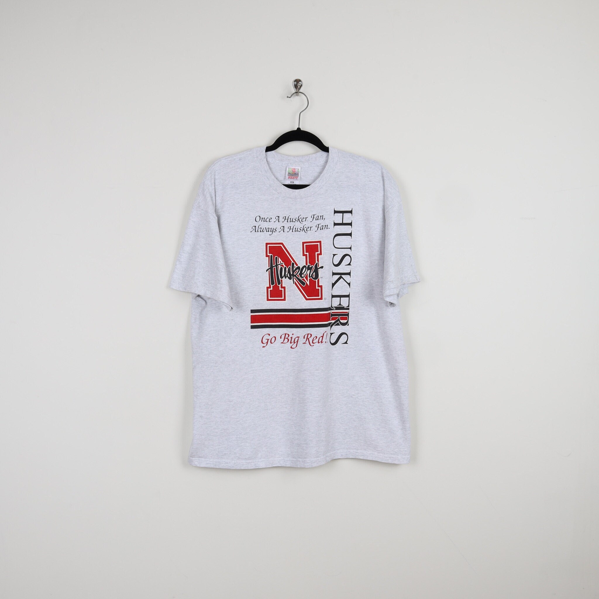 Vintage 90s Nebraska Huskers Go Big Red Football Gray Graphic T 