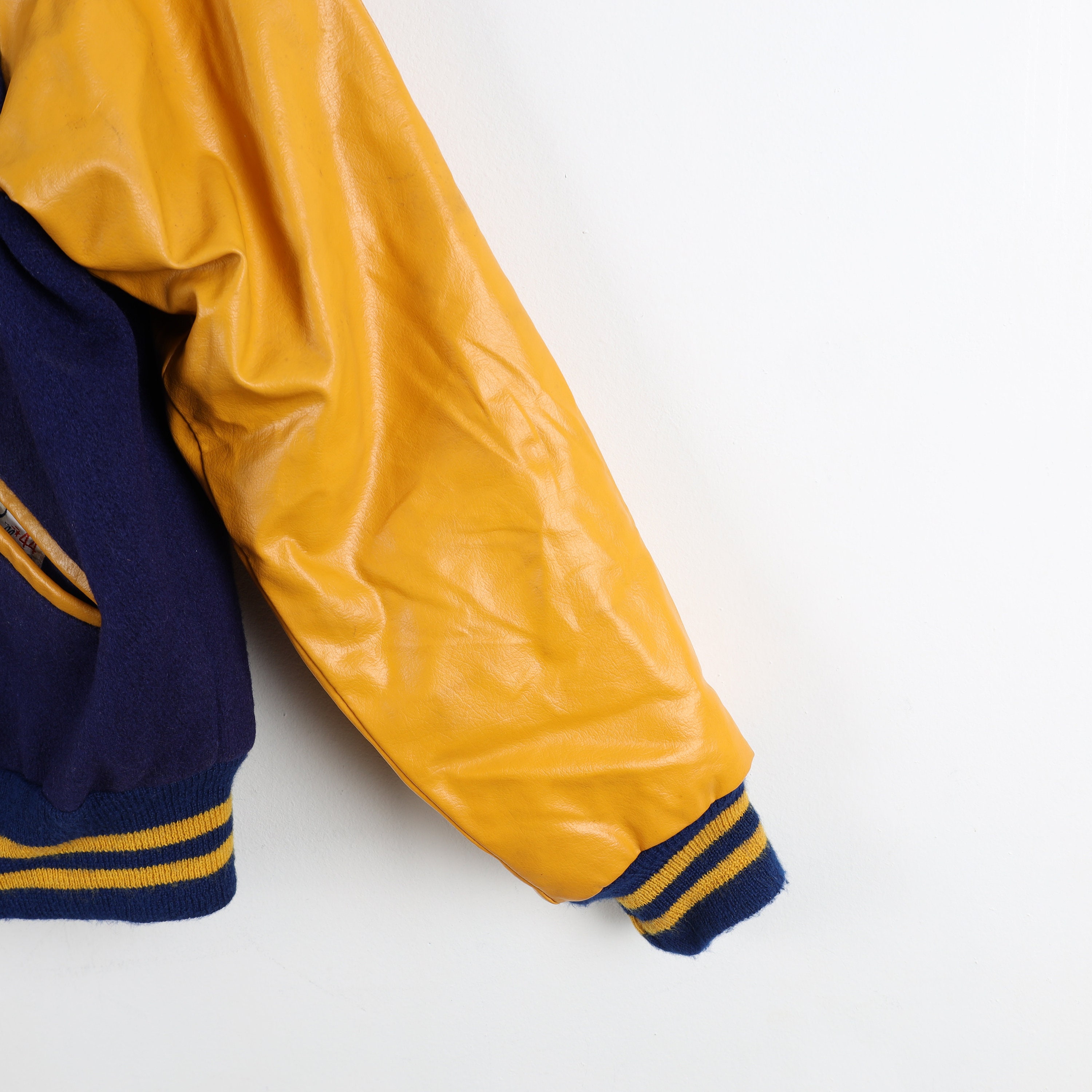 Vintage 70s Yellow Purple Varsity T Leather Letterman