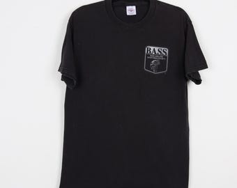 Vintage 90s Bass Anglers Sportsman Society 1997 Black Fish Graphic Print Tee You can Run But You Can't Hide Fishing T-shirt Size Medium