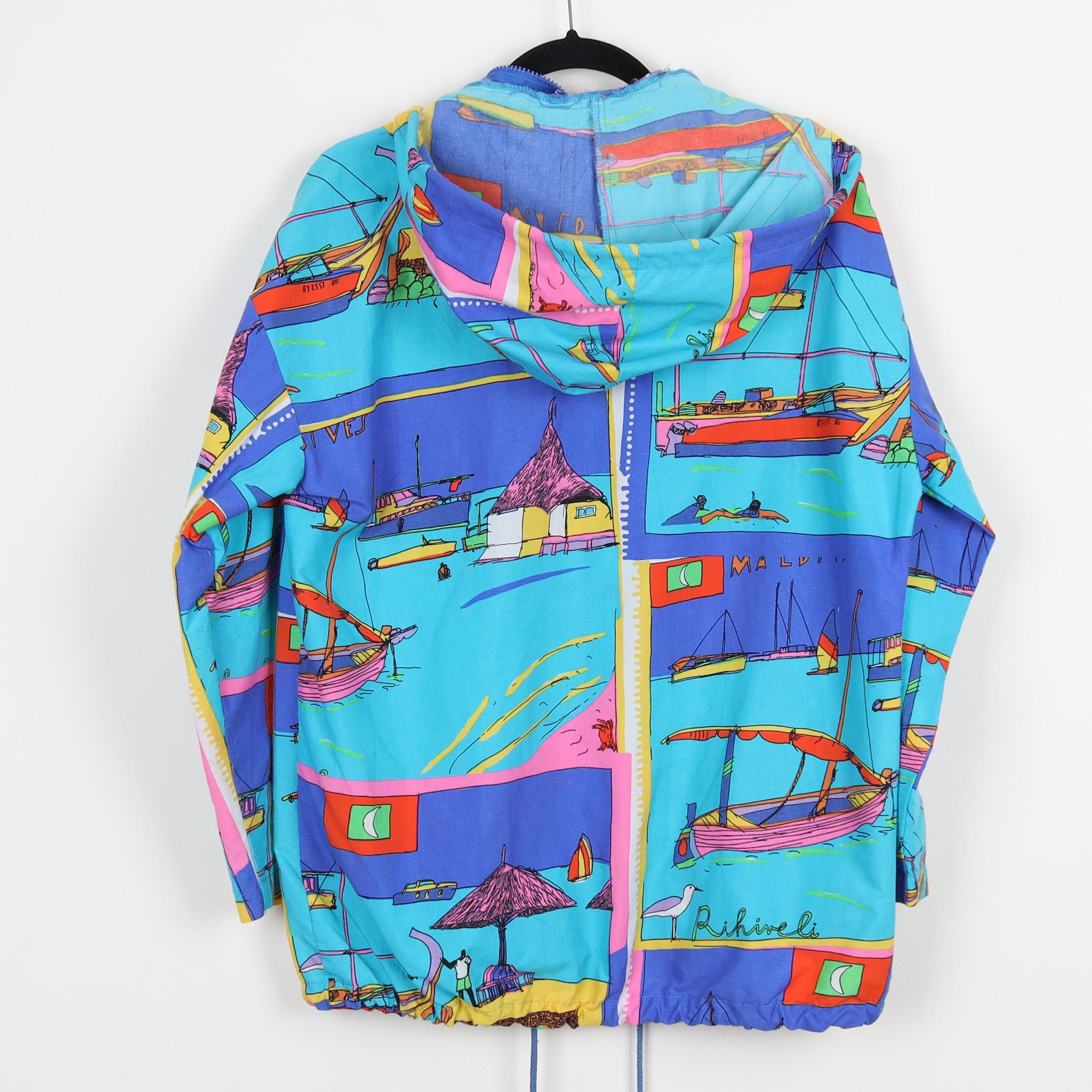 Zvintage 90s Blue Nautical Retro Hoody Jacket Funky Hoodie