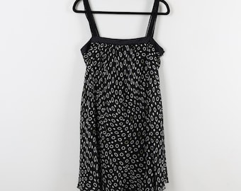 Vintage Y2K Democracy Polka Dot Print Pattern Ruffle Dress Black & White Retro Side Zip Summer Dress Size 6-Small