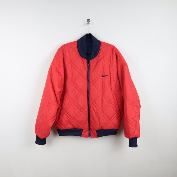 Tomar conciencia prueba incrementar Vintage 90s NIKE Reversible Red Orange Navy Blue Bomber Jacket - Etsy