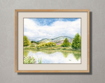 Mountain Lake Art Mountain Painting Mountain Print. Mountain Watercolor Mountain Landscape Lake Art Lake Painting Lake Print Mountain Art.