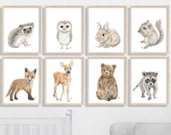 Woodland Nursery Decor Woodland Nursery Prints Set 8 Baby Woodland Animal Nursery Wall Art Bear Deer Fox Bunny Raccoon Owl Hedgehog Squirrel