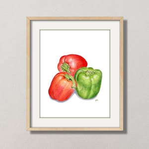 Pepper Art Bell Pepper Painting Red Pepper Print. Green Pepper Watercolor Bell Pepper Kitchen Art Vegetable Art Vegetable Wall Decor Print image 1