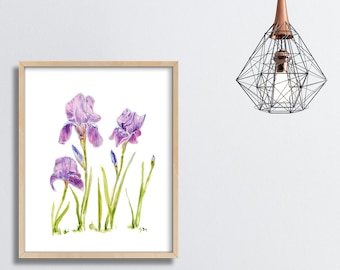 Iris Print Iris Art Iris Painting Iris Watercolor Iris Wall Art Iris Wall Decor Iris Poster Iris Large Print Blue Iris Purple Irises Print.