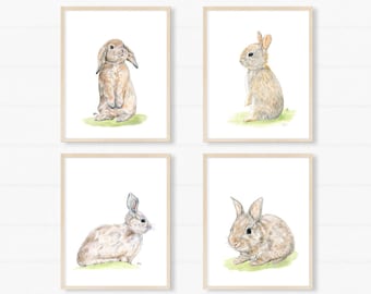 Bunny Nursery Prints Bunny Nursery Art, Baby Bunny Rabbit Nursery Decor, Girl Nursery Girls Room Wall Art, Original Watercolor Art Set of 4