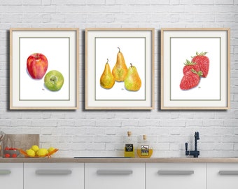 Kitchen Prints Kitchen Art Kitchen Decor Kitchen Paintings Kitchen Watercolors Kitchen Wall Art Fruit Art Apples Pears Fraises Prints 3