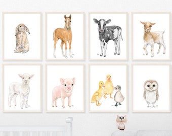 Farm Animal Nursery Prints Farm Nursery Prints Farm Nursery Art Farm Nursery Decor Baby Animal Nursery Signed Original Watercolor Art Set 8