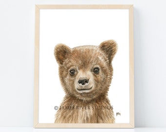Bear Art Portrait Bear Print, Bear Painting Baby Bear Cub Watercolor, Bear Nursery Art Bedroom Wall Art, Original Bear Watercolor Art Print.
