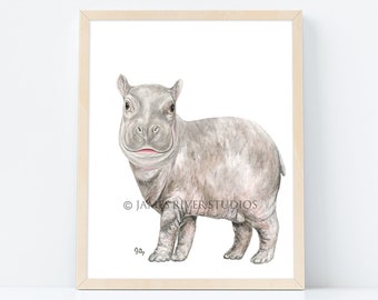 Hippo Art Hippo Painting Hippo Print Hippo Watercolor Painting Animal Watercolor Hippo Nursery Art Baby Hippo Safari Animal Hippopotamus Art