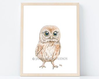 Owl Art Owl Painting Owl Print Baby Owl Watercolor Baby Bird Painting Baby Owl Nursery Art Children Art Forest Animal Woodland Creature Art