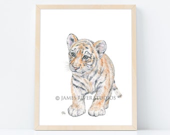 Tiger Art Tiger Painting Tiger Print. Tiger Watercolor Painting Animal Watercolor Tiger Nursery Art Baby Tiger Cub Jungle Safari Animal Art.