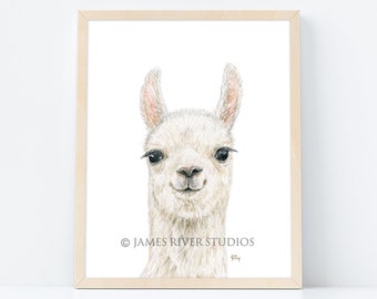 Llama Art Portrait Llama Print Llama Painting, Baby Llama Watercolor Llama Nursery Girl Room Boy Room, Neutral Llama Wall Art Llama Decor.