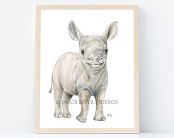Rhino Art Rhino Painting Rhino Print Rhino Watercolor Painting Rhino Wall Decor Rhino Wall Art Rhino Kids Art Baby Rhino Baby Rhinoceros Art